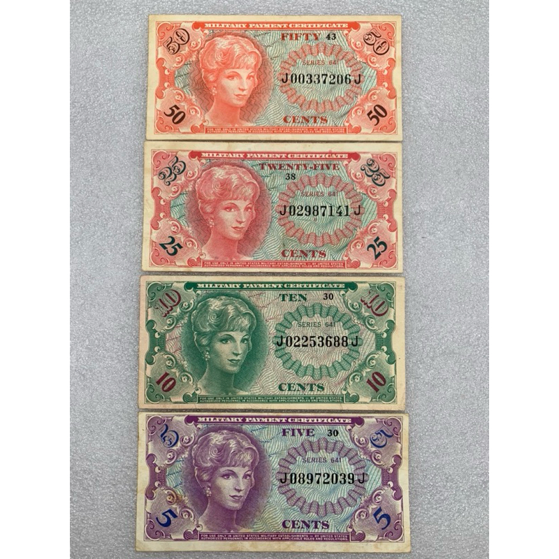 ธนบัตรทหารของประเทศอเมริกา ชนิด 5-50Cent ปี1965 ยกชุด4ใบ