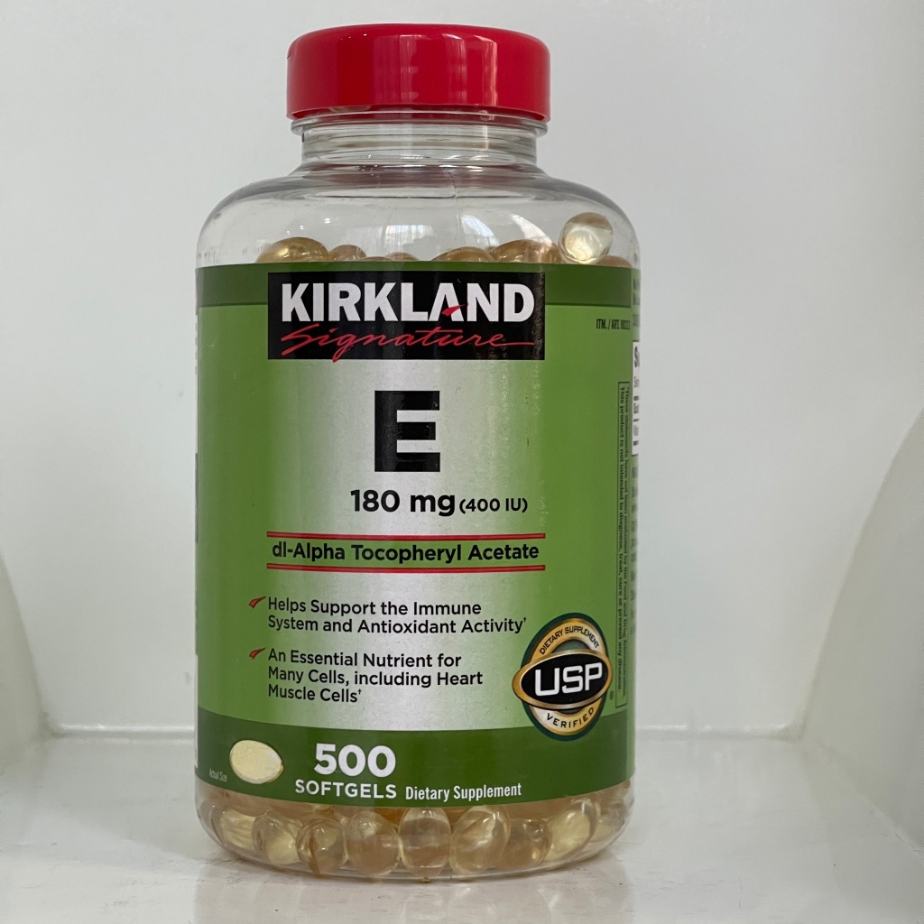 Kirkland Signature Vitamin E 400 IU 500Softgels สุขภาพหัวใจและหลอดเลือดโดยช่วยปกป้องคอเลสเตอรอล LDL บำรุงผิวพรรณ