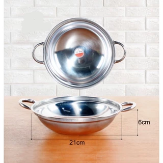 กระทะ 2 หู สแตนเลส หม้อเสริฟขนาด21ซม. ทำไข่กระทะ K160(240)135