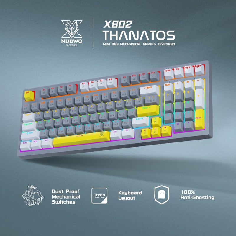 คีย์บอร์ดเกมมิ่ง NUBWO THANATOS X802 Mini RGB Mechanical Keyboard 97 Keys แมคคานิคอล ประกัน 2ปี<p>“><center><h4></h4><p><p><font color=