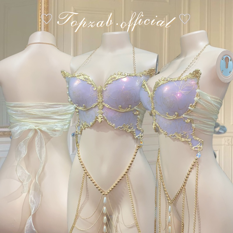 (พร้อมส่งในไทย) Mermaid Corset ม่วง-ทอง ครอเซ็ทนางเงือก บรานางเงือก ชุด freedive ดำน้ำ ชุดแฟนซี ชุดนางฟ้า