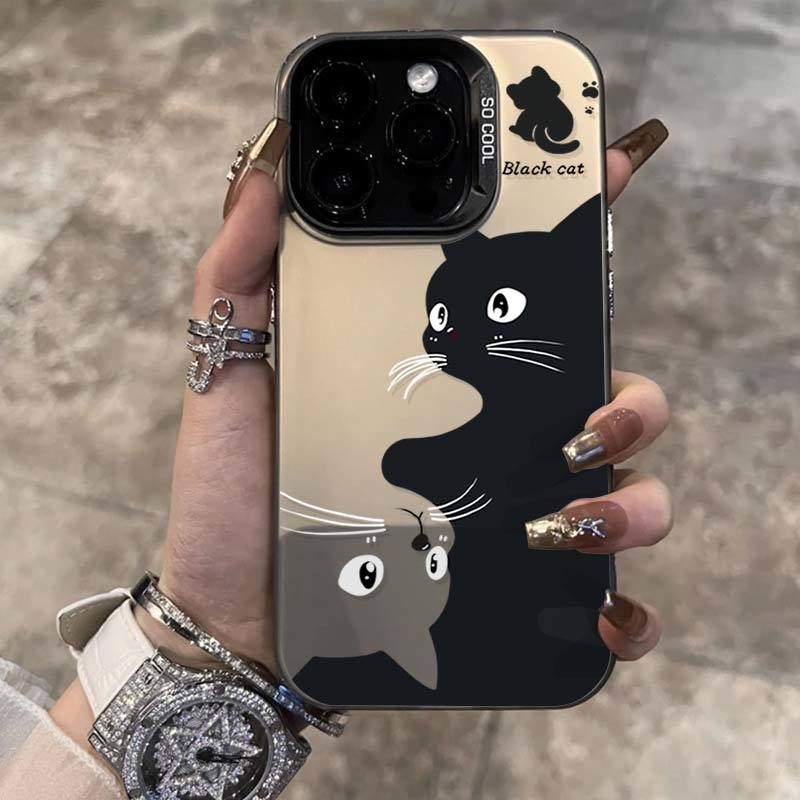 จัดส่งทันที เคสไอโฟน11/13/14/15/16 Pro Max น่ารัก BLACK&WHITE cat Matte Case For iPhone 11,12,13,14,16,13PM,15PM,16PM