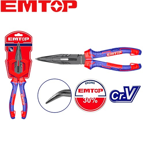 EMTOP คีมปากแหลมปลายงอ ขนาด 8 นิ้ว รุ่น EPLRB0821 ( High leverage bent nose pliers )
