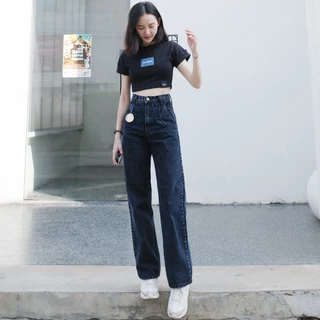 กางเกงยีนส์เอวสูงทรงกระบอกจับจีบ รุ่น Pleated Jeans