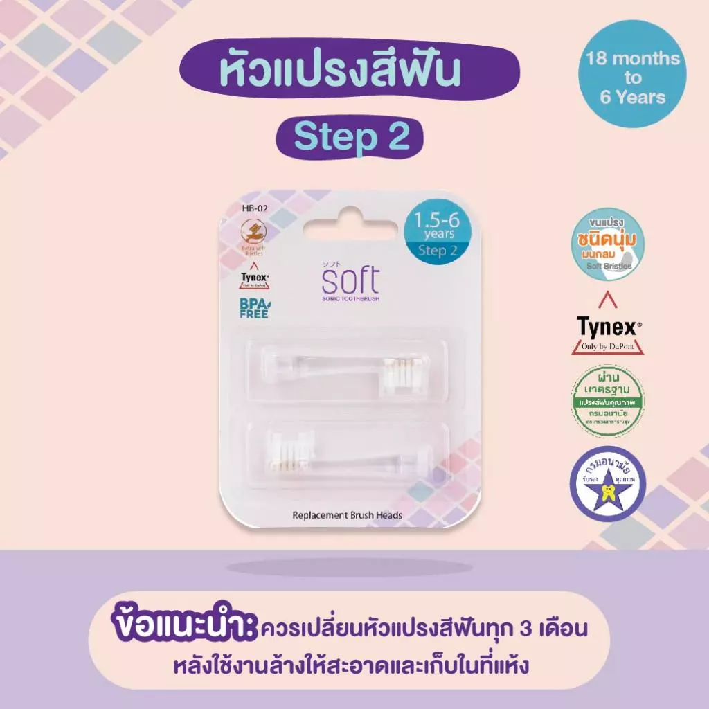 หัวแปรงสีฟันสำหรับแปรงสีฟัน SOFT ขนาด 1.5-6 ขวบ. Step 2