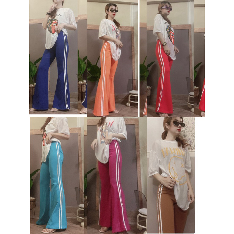 พร้อมส่ง กางเกงขาม้าแต่งแถบ^ สีเยอะยาว40” ผ้ายืด