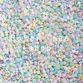 สปริงเคิลน้ำตาลสีพาสเทล สำหรับโรย หรือ ตกแต่งขนม 25/50/100 กรัม (Confetti Sprinkles for cake decoration)