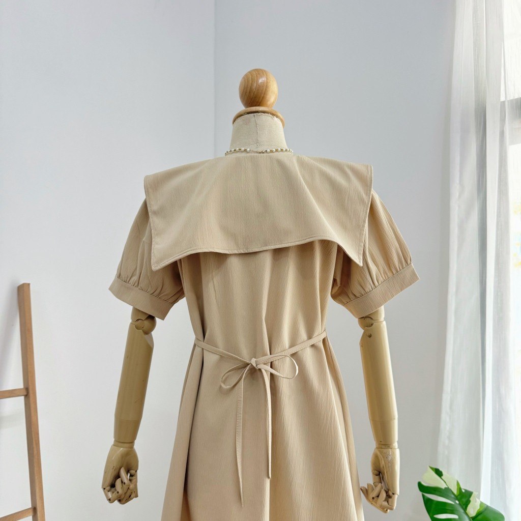 เดรสกระดุมดอกไม้ ปกใหญ่ ผ้าครัช #DD137 - รูปที่ 4