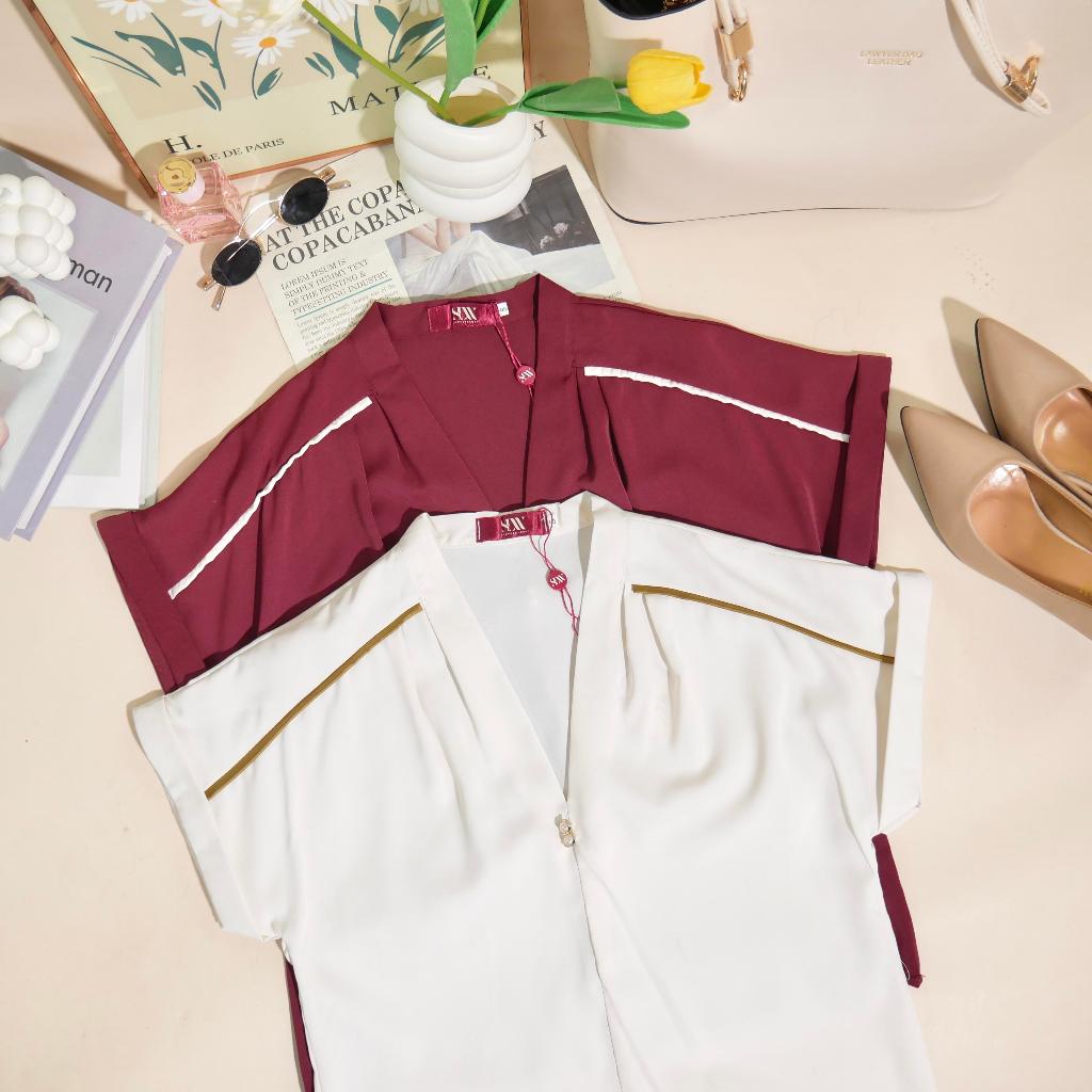 [918681] เสื้อคอวีแขนสั้น แฟชั่นสไตล์เกาหลี เสื้อผู้หญิงหรูหรา