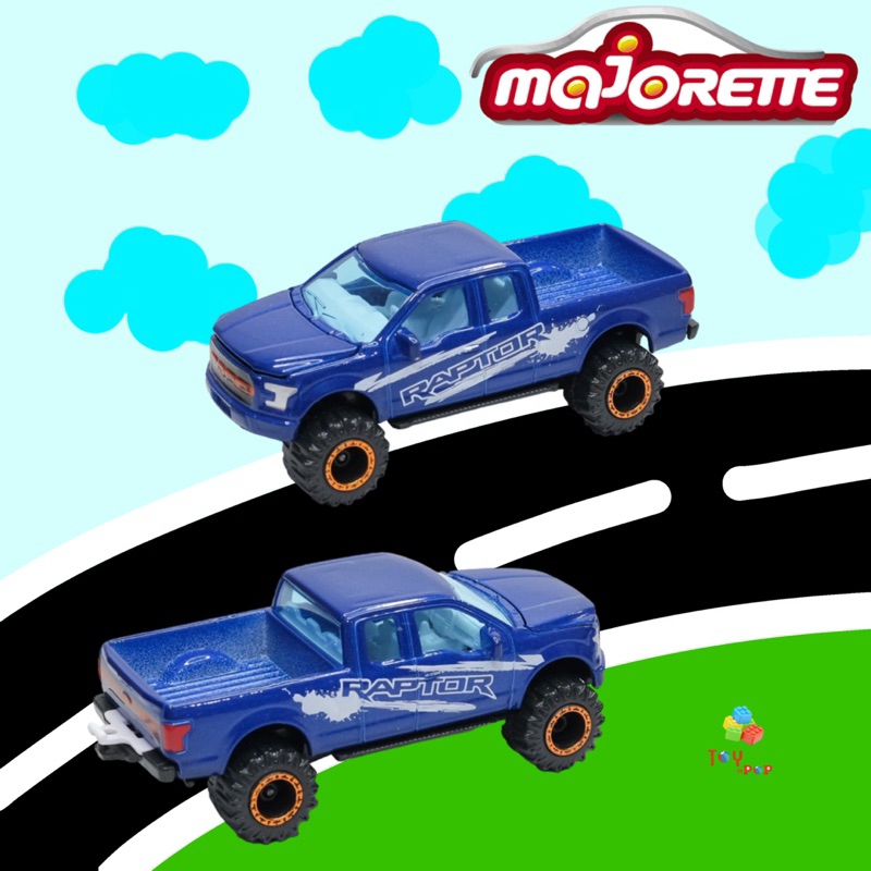 โมเดลรถ โมเดลรถเหล็ก Majorette รถกระบะ Ford Ranger Raptor F150 ยกสูง สีน้ำเงิน กระจกฟ้า แท้ 100%
