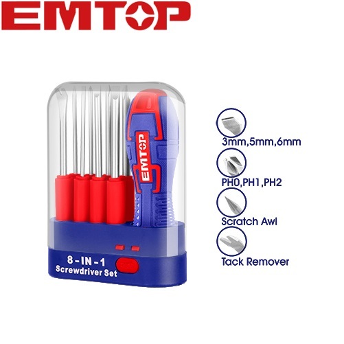 EMTOP ชุดไขควงเปลี่ยนได้ 9 ชิ้น รุ่น ESDRH0902 ( 9 Pcs interchangeable screwdriver set )