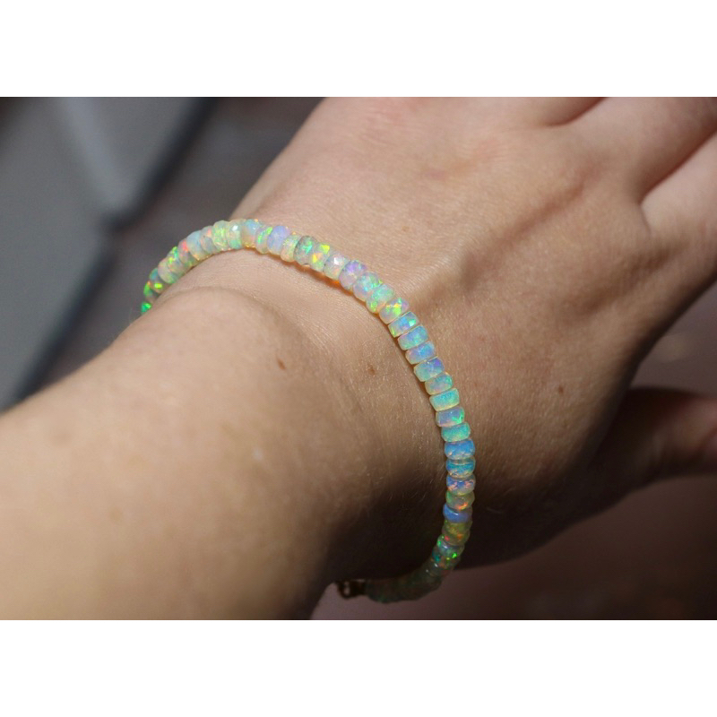 Fire Opal Stone Bracelet, Ethiopian Opal Beaded Bracelet, Natural Opal Beaded Stone Bracelet, Facete
