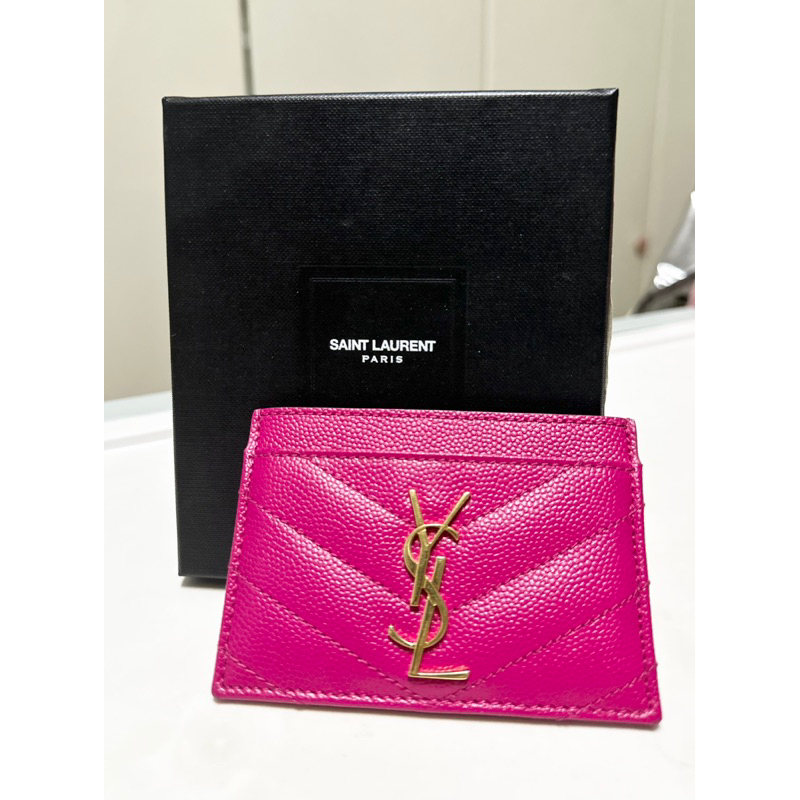 YSL Card Holder สี Bubblegum (ชมพูเข้ม) กระเป๋าใส่บัตรแบรนด์เนม