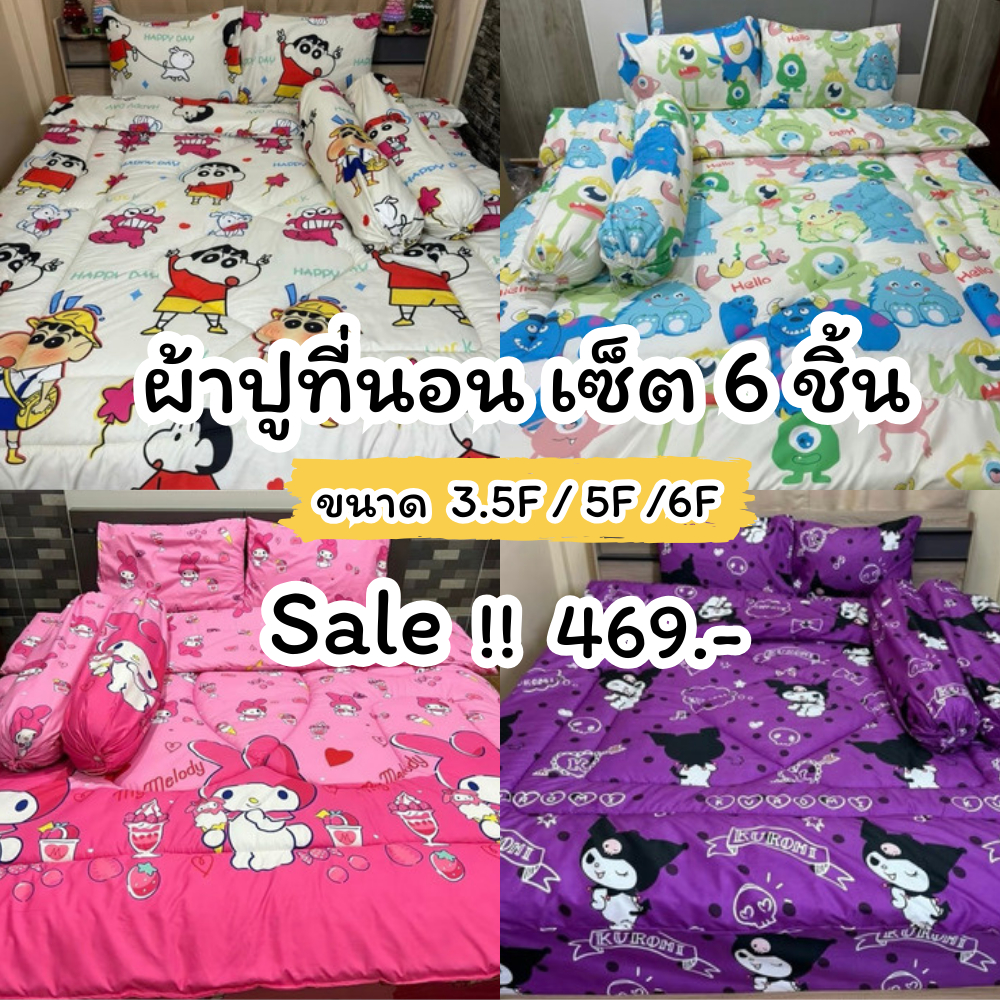 ครบชุดผ้าปูพร้อมผ้าห่มนวม6ฟุต ชุด6ชิ้น สุดคุ้ม!!!!