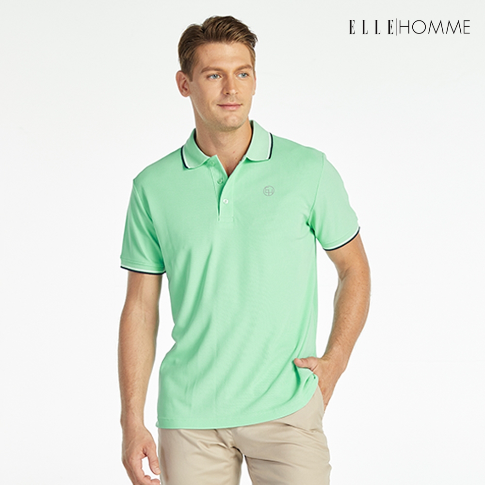 ELLE HOMME POLO | เสื้อยืดโปโลคอปก แขนสั้น สกรีนโลโก้ EH สวมใส่สบาย สีเขียวมิ้นต์ | W8K903
