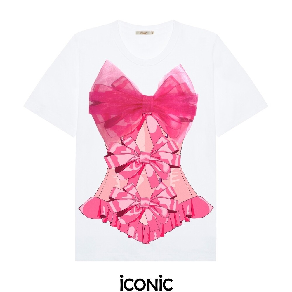 iCONiC MOULIN ROUGE T-SHIRT #7827 เสื้อยืดผญ พิมพ์ลายโบว์ แต่งโบว์ผ้าใหญ่ๆ เสื้อยืด เสื้อแฟชั่น