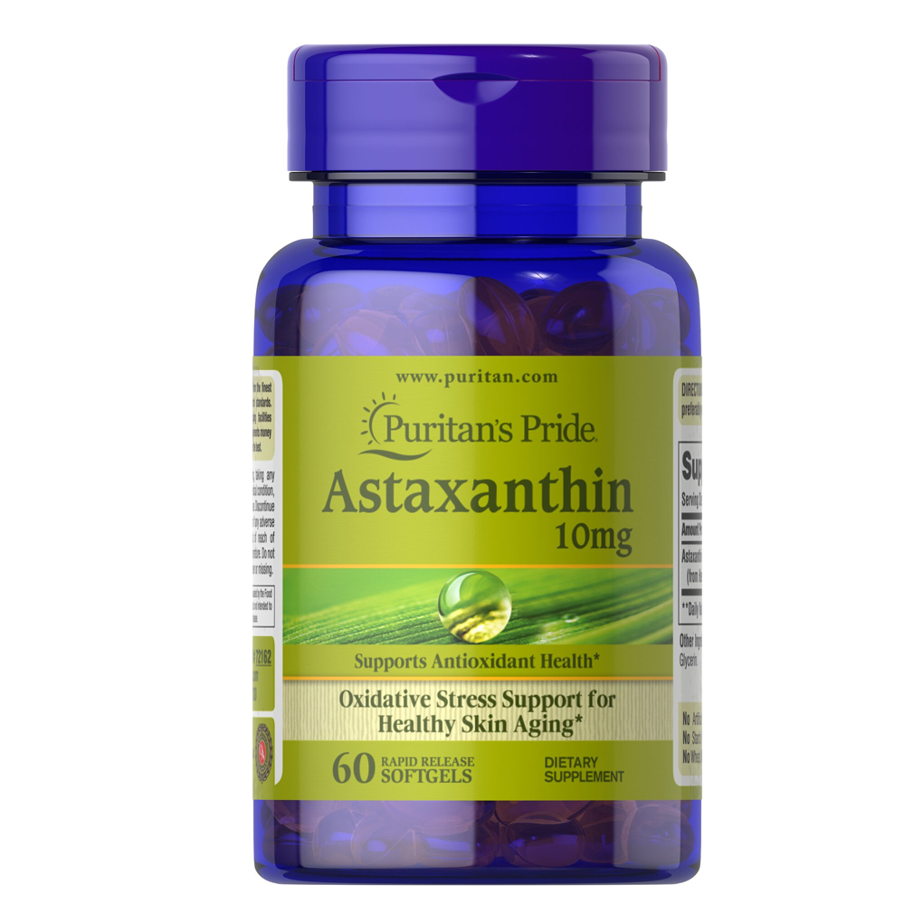 Puritan Astaxanthin 5mg. 10mg. 30-60softgels รุ่นNatural 60เม็ดซอฟเจล