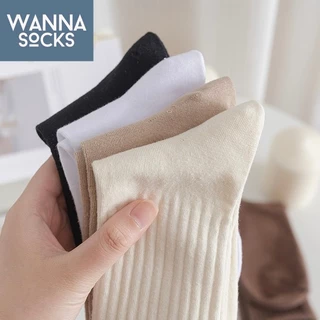ส่งจากไทย!! ถุงเท้าแฟชั่น สไตล์ญี่ปุ่น Cozy แนวมินิมอล ข้อกลาง ผ้าฝ้าย สีพื้น ถุงเท้าผู้หญิง A36
