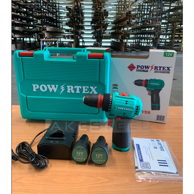 ✨ NEW ✨ PWT เครื่องสว่านไร้สาย ถอดหัว 10mm. POWERTEX รุ่น PPT-CL-CD-10-HQ-BL  สว่านไร้สาย ได้แบต 2 ก