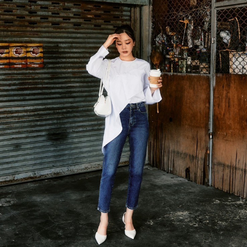 T3104 All Day Anti-Bacteria กางเกงยีนส์ "ทรงมัมเอวสูง"