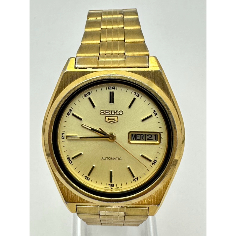 SEIKO5 17 Jewels Automatic ตัวเรือนทองชุบ นาฬิกาผู้ชาย มือสองของแท้