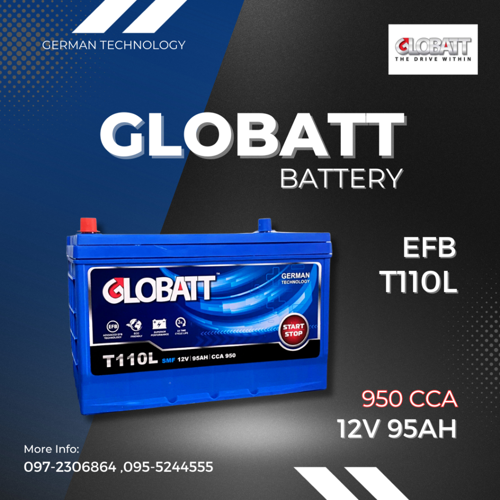 แบตเตอรี่รถยนต์ GLOBATT รุ่น T110L/R 12V 95AH Sealed Maintenance Free (SMF) แบตเตอรี่ชนิดแห้ง