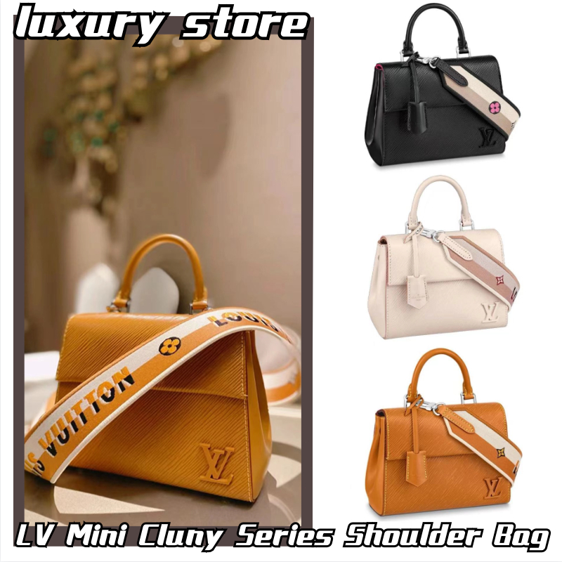 หลุยส์วิตตอง LV Louis Vuitton Mini Cluny Series Epi Leather กระเป๋าสะพายกระเป๋าถือสายสะพายถอดได้