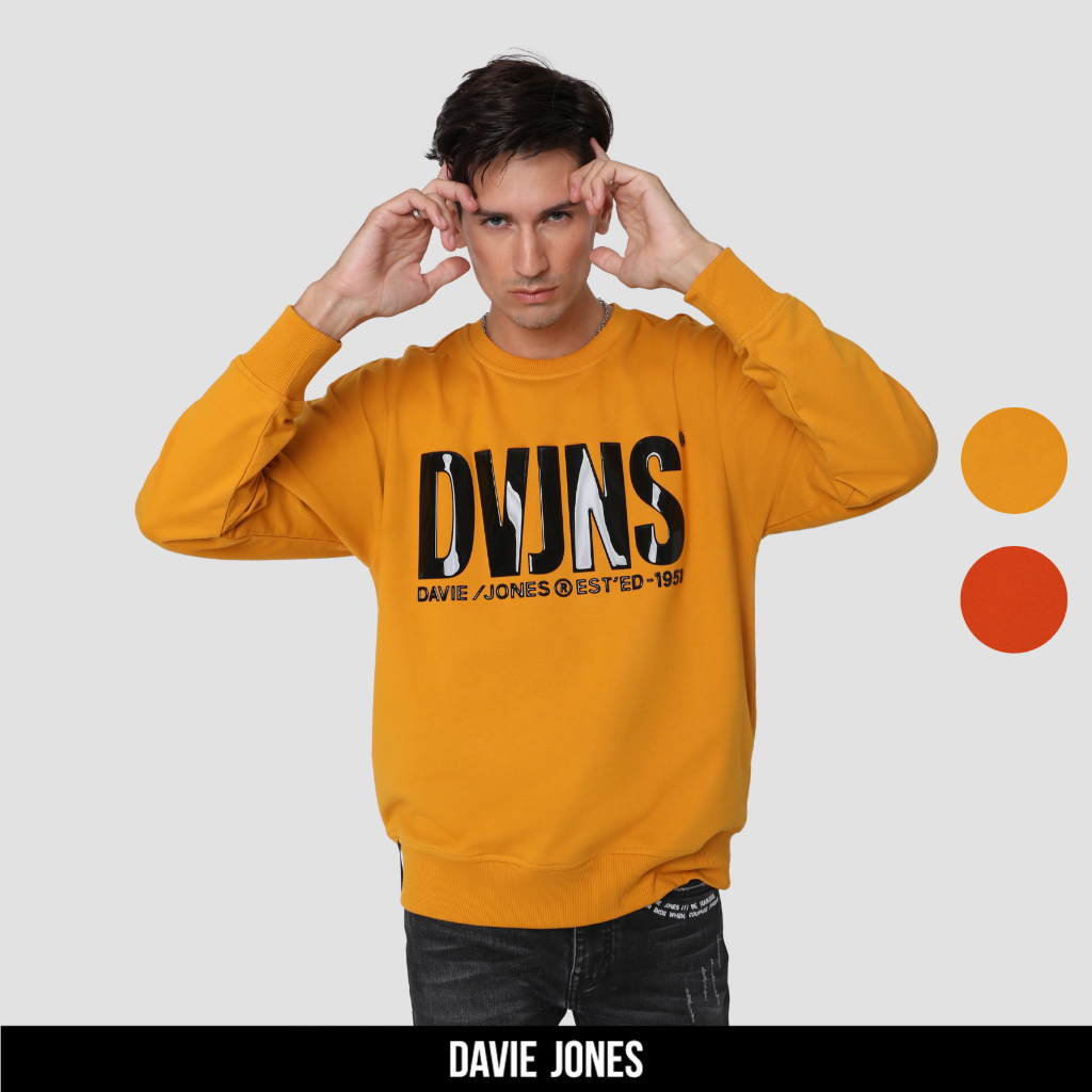 DAVIE JONES เสื้อสเวตเตอร์ Logo Oversize Sweater SW0040 สีเหลือง สีส้ม