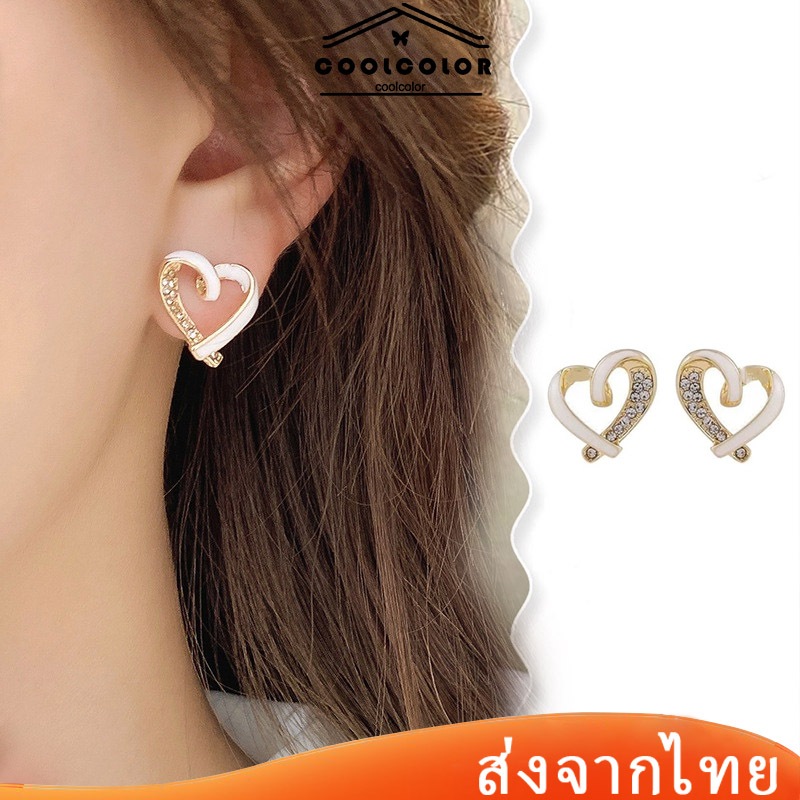 ในไทย ต่างหูหัวใจS925ทรงเรขาคณิตหรูหราสไตล์เกาหลีเรียบง่ายสําหรับผู้หญิงความรู้สึกขั้นสูง2024.COD