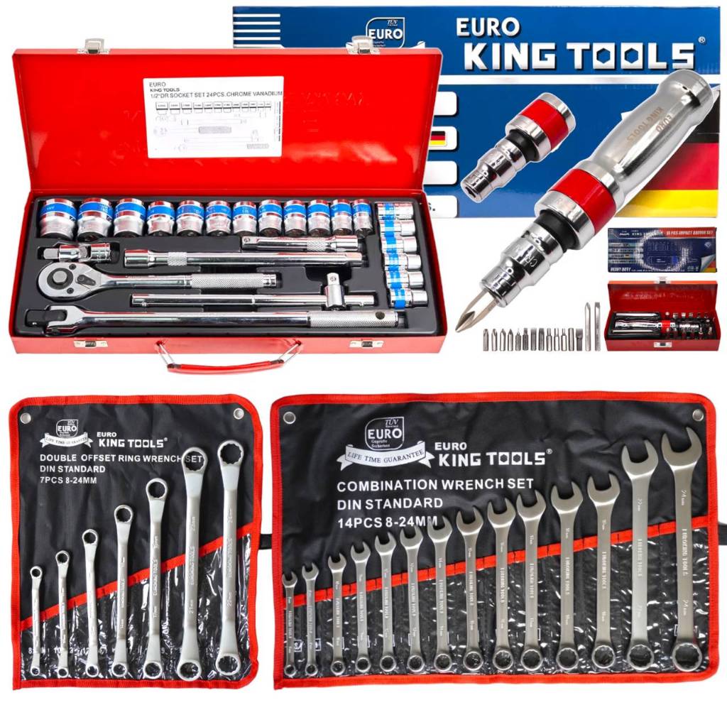 Euro King Tools ชุดบล็อก 24 ชิ้น+ประแจKing Tools+แหวนKing Tools+ ไขควงตอกKing toolsใช้งานหนัก ได้4อย