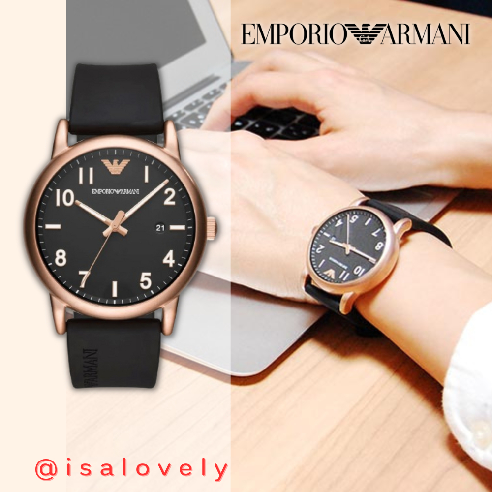 📌Isa Lovely Shop📌  Emporio Armani Men's Three-Hand Black Rubber Watch  AR11097