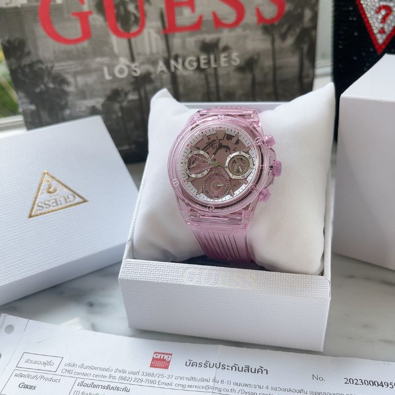 🌻สายสีชมพูใส โชว์กลไก ✨ นาฬิกา Guess GW0438L2 ATHENA Pink