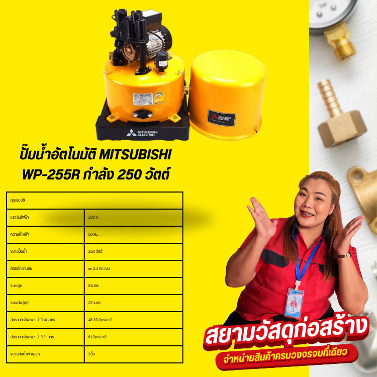 ปั๊มน้ำอัตโนมัติ 250W MITSUBISHI รุ่น WP-255R