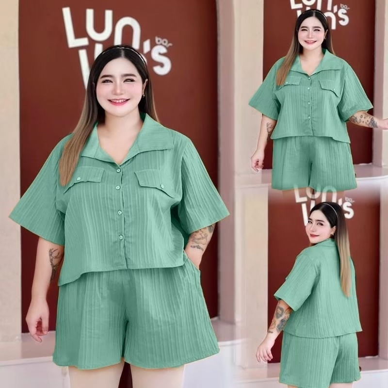 (โปรพิเศษวันนี้) C1ชุดเซ็ท เชิ้ตครอป+ขาสั้น สาวอวบใส่น่ารัก สาวอ้วนใส่สวย - รูปที่ 4