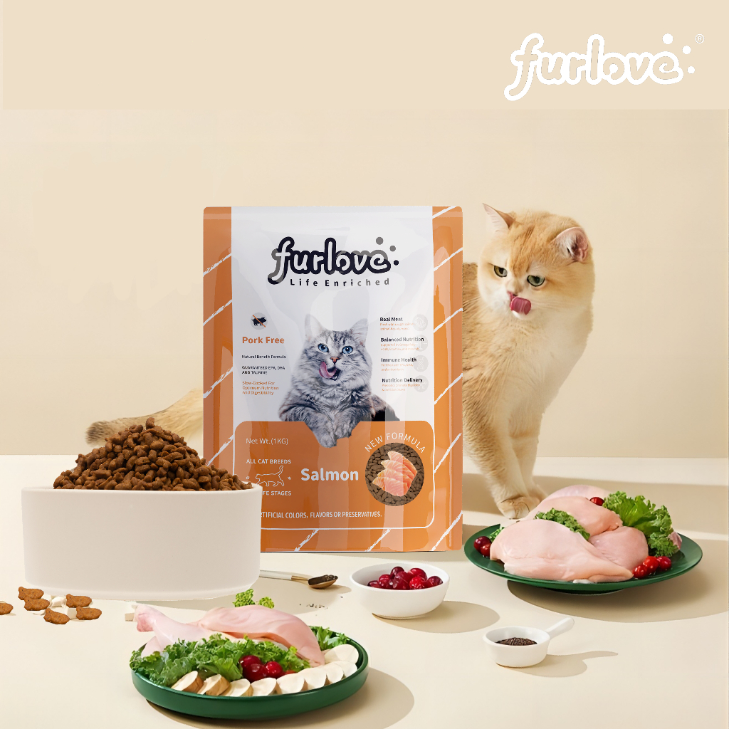อาหารแมว FURLOVE แบ่งขาย ถุงละ 1 กิโล เหมาะสำหรับแมวทุกวัย ถุงแบ่งจากโรงงาน