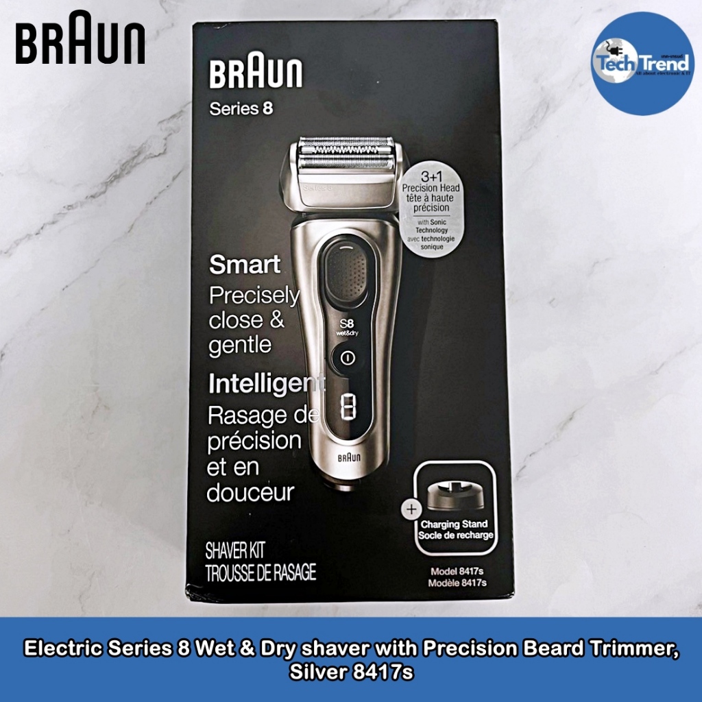 (Braun) Electric Series 8 Wet & Dry shaver with Precision Beard Trimmer, Silver 8417s เครื่องโกนหนวด
