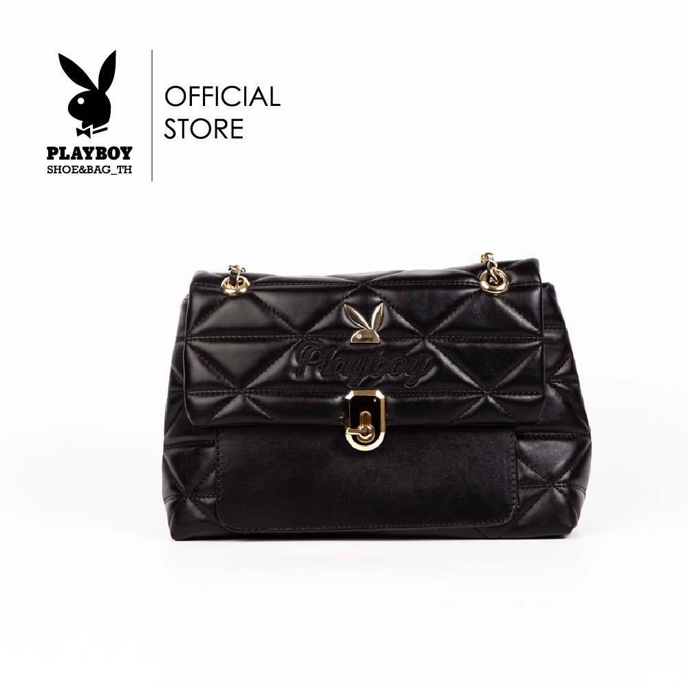 Playboy รุ่น Layla Bag กระเป๋าสะพายข้างผู้หญิง รหัสST-BS241PB099 ดีไซน์เย็บนวมปักlogoฝาแต่งลูกบิดลง มี 2 สี สีดำและสีฟ้า