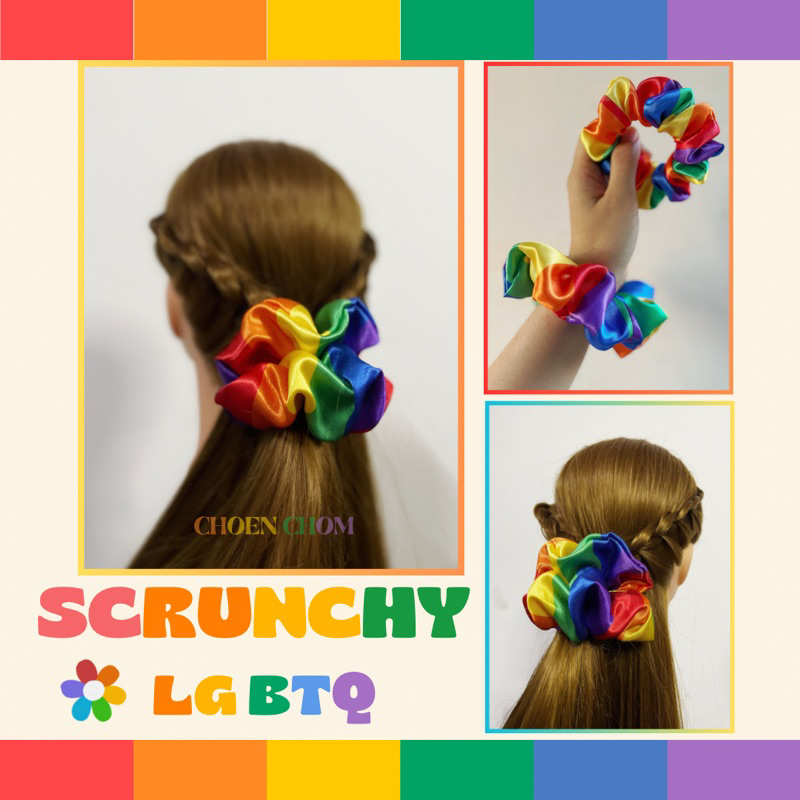 New scrunchy LGBTQ pridemonth ยางมัดผม ผ้าโผกผมสีสายรุ้ง สงกรานต์ ผ้าแห้งเร็ว