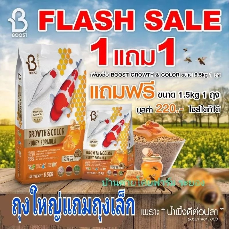 💥Boost​ Koi.. โปร 1แถม1 มีให้เลือก 3 สูตร​ ​ถุง​ 6.5กก.💥แถม​ฟรี อาหารถุง 1.5กก.