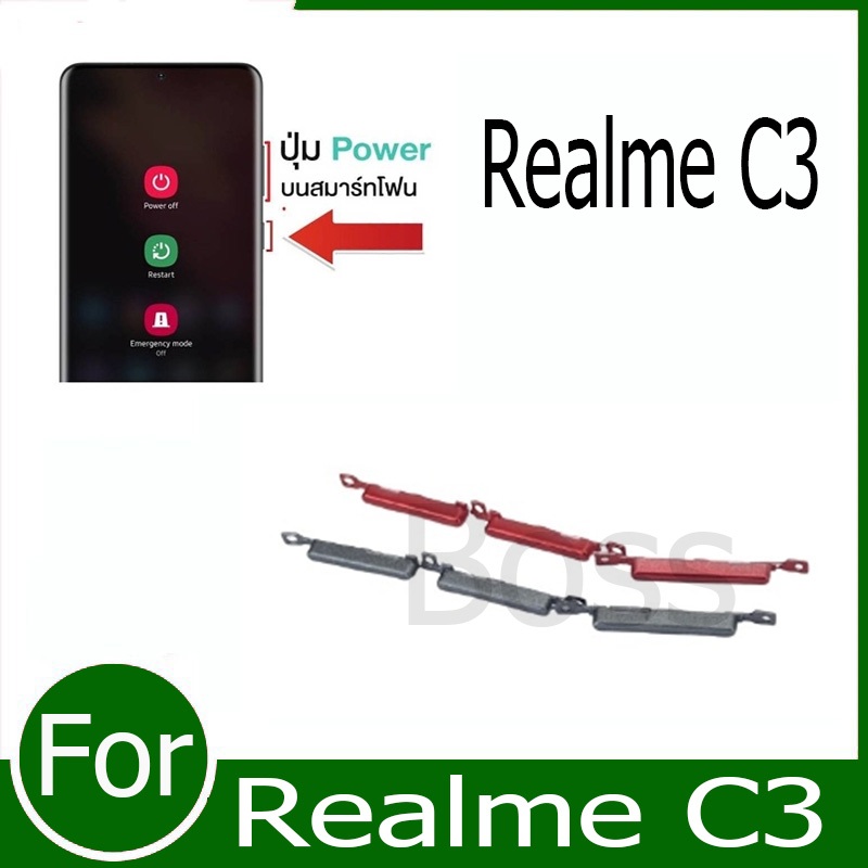 ปุ่มกดสวิทช์ด้านนอก Realme C3 ปุ่มเปิด/ปิด ปรับระดับเสียงขึ้นลง ปุ่มเพิ่มเสียง ปุ่มลดเสียง