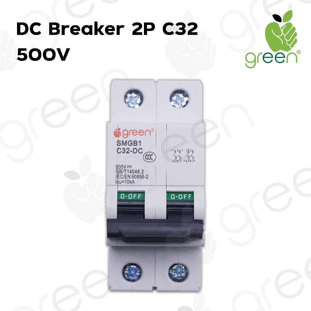 AppleGreen เบรคเกอร์ไฟฟ้ากระแสตรงสำหรับงานโซลาร์เซลล์ MCB DC Circuit Breaker 2 Pole 500V 32A
