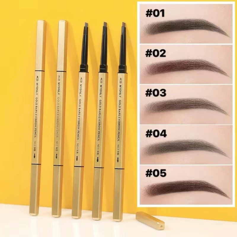 ดินสอเขียนคิ้ว กันน้ำ ดินสอเขียนคิ้วแบบหมุน 2 in 1 มีแปรงปัดคิ้วในตัว มี 5 สีให้เลือก MYONLY Gold BaseEyebrow Pencil