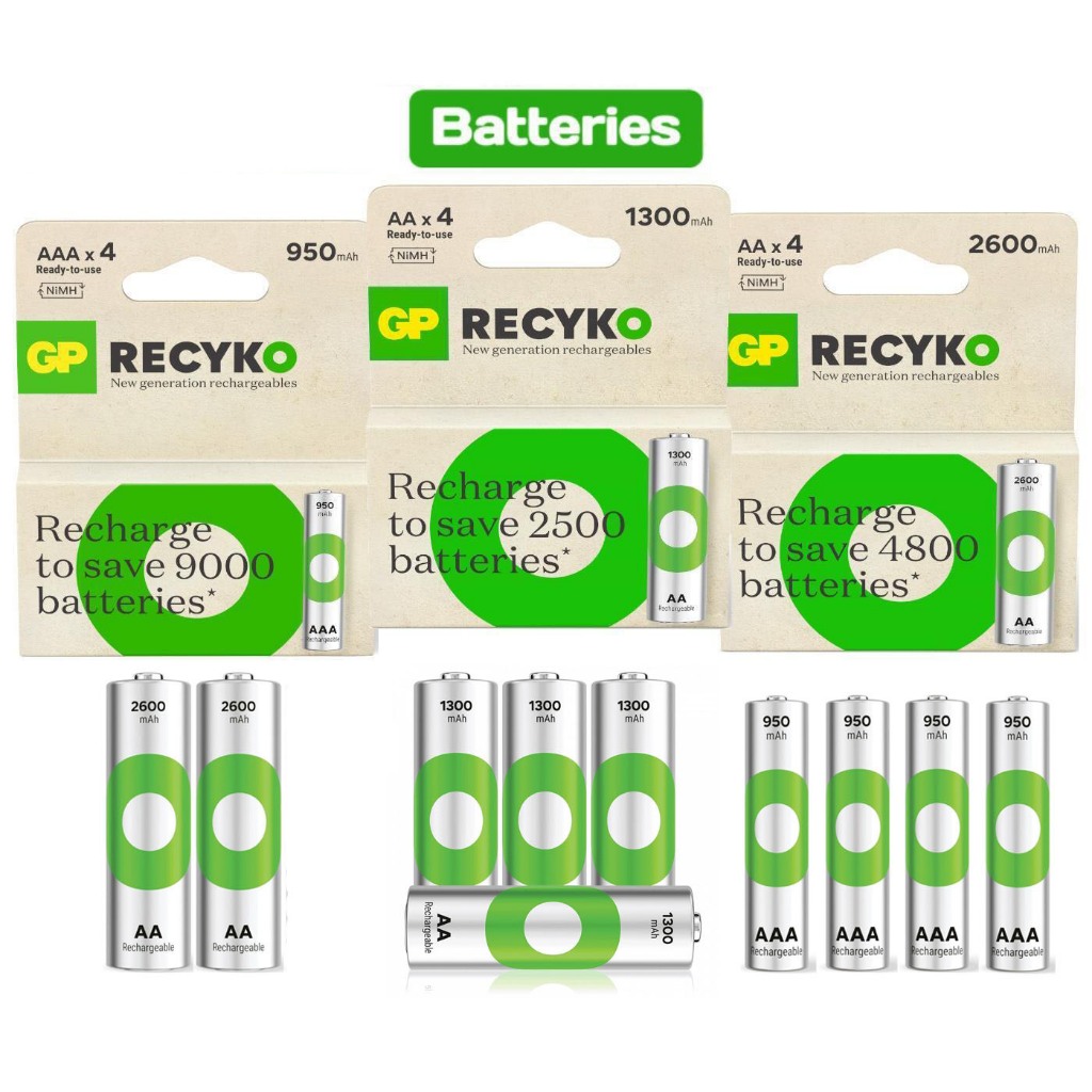 GP Rechargeable AA,AAA1300/650/950/2600/2100mAh 1.2V Batteries มีแบบให้เลือก