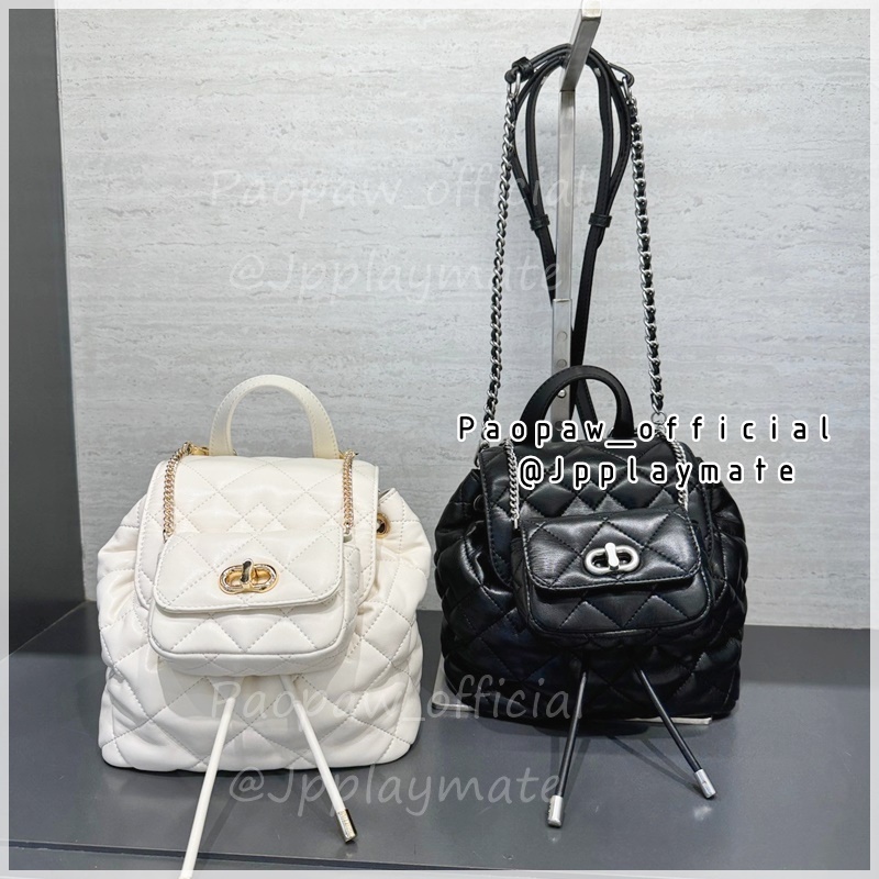 CHARLES & KEITH กระเป๋าเป้สะพายหลัง Aubrielle Quilted Backpack รุ่น CK2-60151400 สีดำ ครีม  Noir
