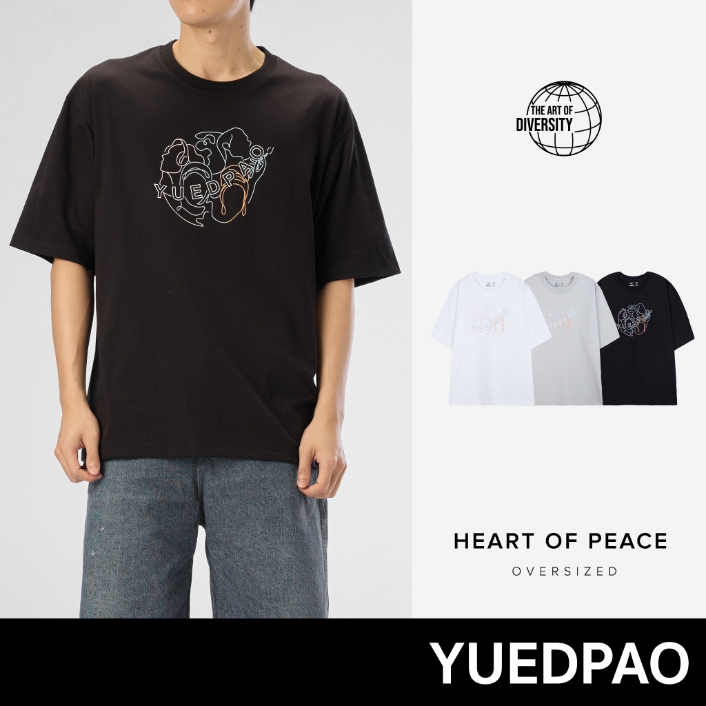 Yuedpao Oversized The Art of Diversity ผ้าหนายับยากรีดง่าย เสื้อยืดทรงหลวม เสื้อยืดเปล่า โอเวอร์ไซส์ Set Heart of Peace
