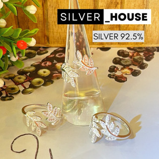 แหวนเงินแท้ 92.5% ลายใบมะกอกประดับเพชรcz แหวนเป็นแบบขยายออกไ…