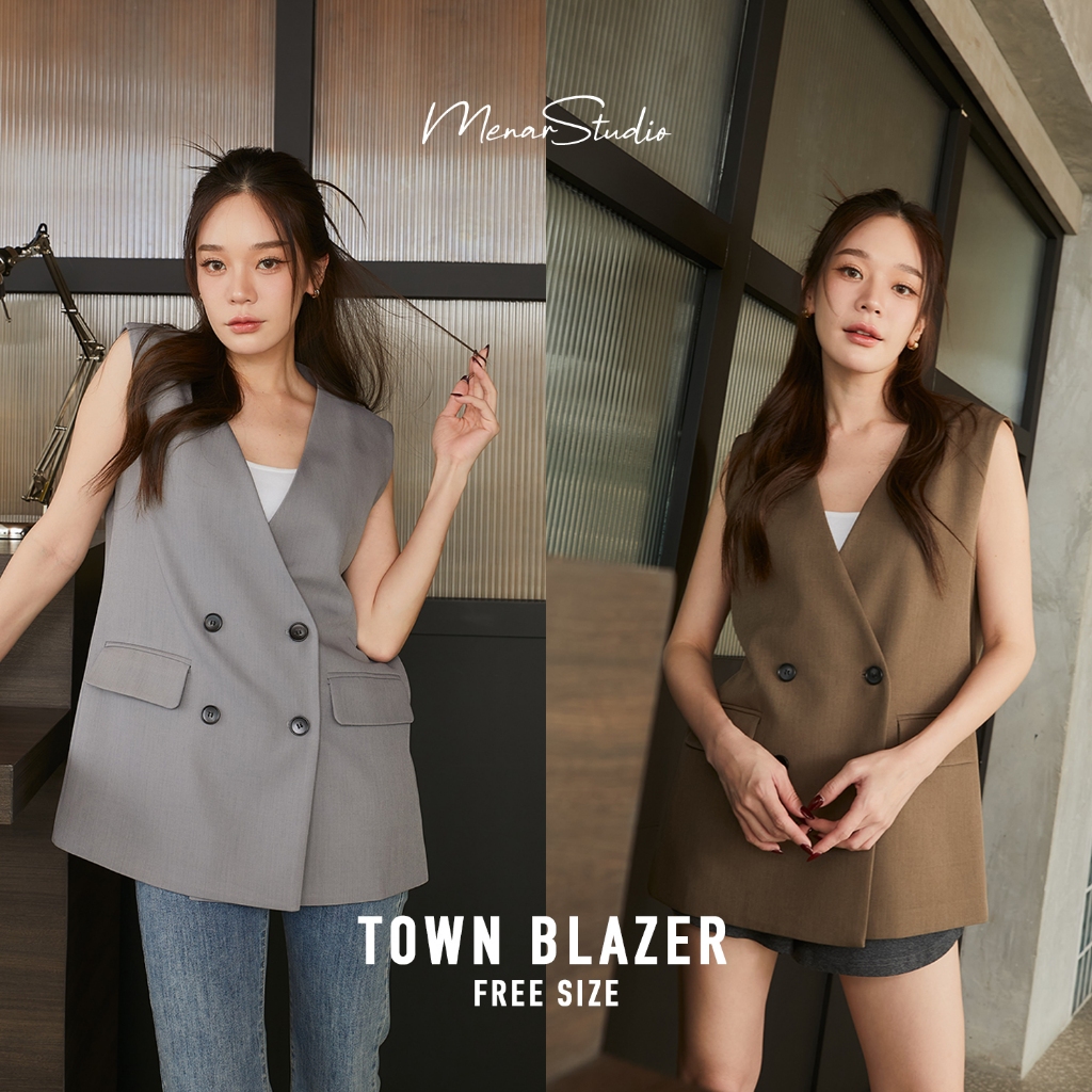 [ TOWN BLAZER ] เบลเซอร์ทรงแขนกุด ใส่ทำงานก็เนี๊ยบ ใส่เที่ยวก็เท่ บอกเลยว่า เนื้อผ้าดี ทรงสวยมากก
