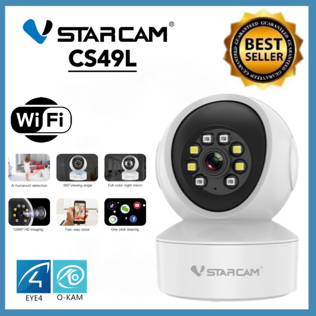 Vstarcam CS49L ( ใหม่ล่าสุด )3.0MP ความละเอียด 3 ล้านพิกเซล กล้องวงจรปิดไร้สาย Indoor WiFi iP Camera