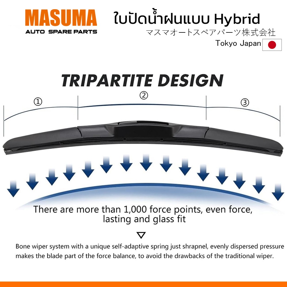 MASUMA ใบปัดน้ำฝน ก้านแบบ HYBRID สำหรับ MITSUBISHI Pajero Sport (ปี 2008-2014) ขนาด 22