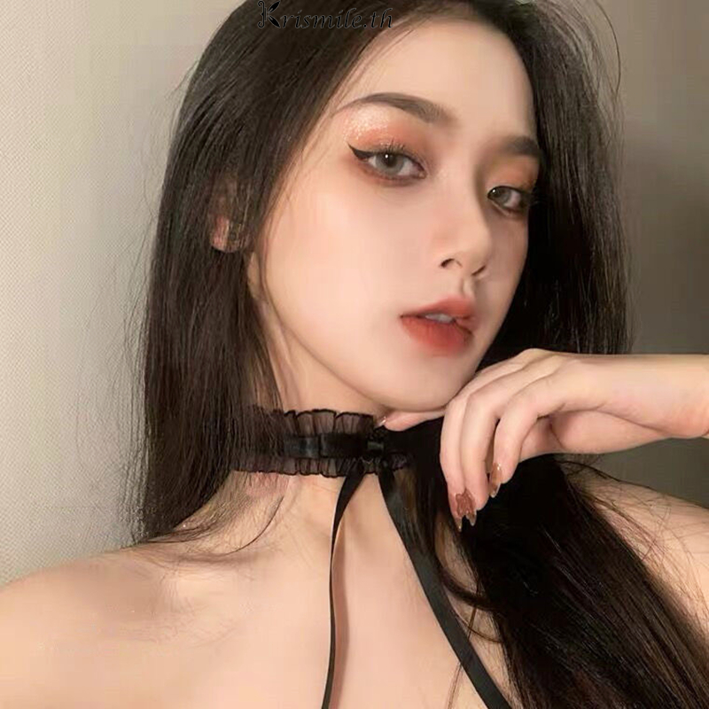 COD-ในไทย ลูกไม้โบว์สร้อยคอผู้หญิงเซ็กซี่ริบบิ้นไหปลาร้าโซ่สาวอุปกรณ์เสริม-Krismile.th